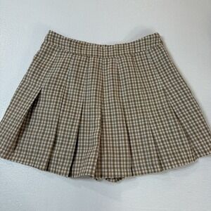 Hyfve Women's Pleated Mini Skirt Skort Size Medium Brown Plaid